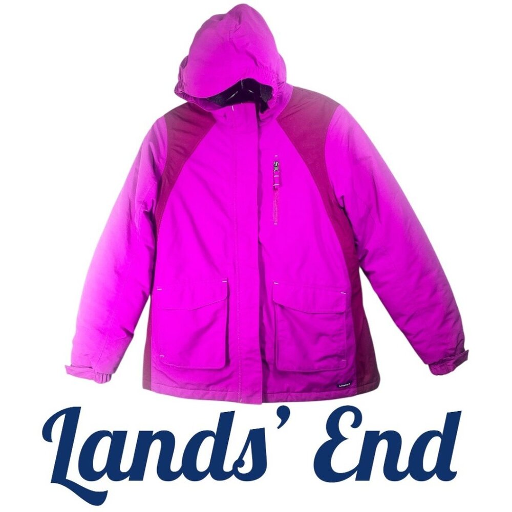 LANDS' END SQUALL FUCHSIA PINK PURPLE SKI SNOW COAT HOOD, YOUTH LARGE‎